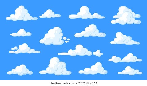 White clouds set on blue background. Fluffy cloudscape