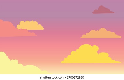 white clouds set on the sunset sky 