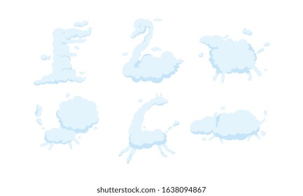 White Clouds in the Shape of Different Animals Collection, Crocodile, Swan, Sheep, Lion, Giraffe, Hippo, Vector Illustration