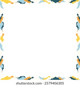 White clouds simple square frame. Fluffy clouds in the blue sky template. Frame with empty space