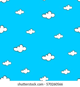 white clouds a sketch on a blue background