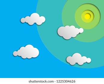 white clouds in the sky. 3d realistic paper cut vector illustration easy to edit and customize. eps10