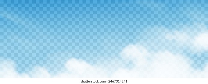 White Clouds Sky Landscape,Vector Cloudiness,Fog or Smoke on blue checkered background.Elements design Cloudy Sky for Spring,Summer Banner