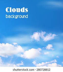 White clouds in the sky on blue background