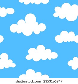 White Clouds in the sky seamless pattern. Naive groovy Background. Doodle sky pattern of neon tones. Contemporary trendy backgrounds for kids. Psychedelic trippy nursery print