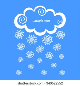 White clouds with snow on blue background. Vector Illustration 
