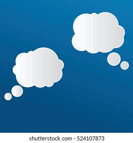 White clouds speak bubbles on blue background in flat cartoon style. Message shape.Elements for illustration, infographics, logos and banners.
