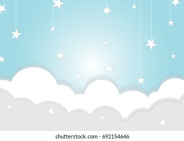 White clouds with stars on blue background 