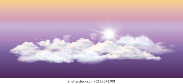 white clouds and sun, 3d illustration of natural scenery with attractive sky colors, editable vector