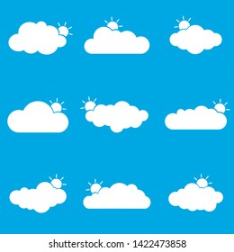 white clouds with the sun on a blue background for a banner and print vector