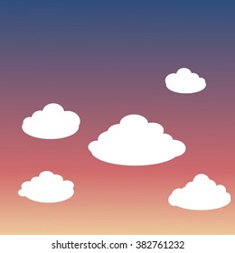 White clouds. Sunset sunrise background. Vector illustration