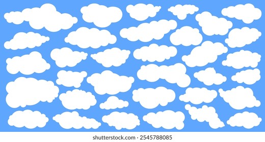 Nuvens brancas de forma exclusiva, separadas do plano de fundo em diferentes camadas.