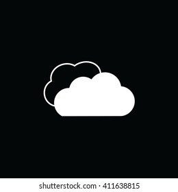 White clouds vector icon black background. Weather forecast