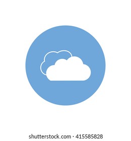 White clouds vector icon. Blue circle. Blue button