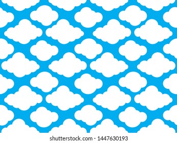 White clouds vector seamless pattern. A day of cloudy on sky blue background.