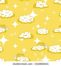 Nubes blancas en el patrón sin problemas del vector del cielo amarillo