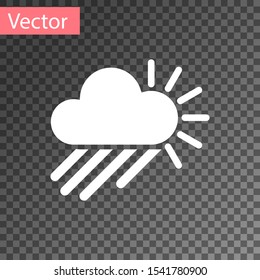 White Cloudy with rain and sun icon isolated on transparent background. Rain cloud precipitation with rain drops.  Vector Illustration