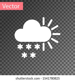 White Cloudy with snow icon isolated on transparent background. Cloud with snowflakes. Single weather icon. Snowing sign.  Vector Illustration