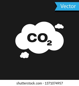 White CO2 emissions in cloud icon isolated on black background.  