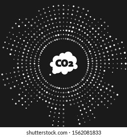 White CO2 emissions in cloud icon isolated on grey background. Carbon dioxide formula symbol, smog pollution concept, environment concept. Abstract circle random dots. Vector Illustration
