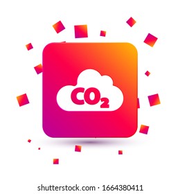 White CO2 emissions in cloud icon isolated on white background. Carbon dioxide formula, smog pollution concept, environment concept. Square color button. Vector Illustration