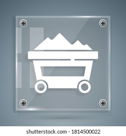 White Coal Mine Trolley Icon Isolated On Grey Background. Factory Coal Mine Trolley. Square Glass Panels. Vector