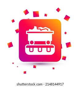 White Coal train wagon icon isolated on white background. Rail transportation. Square color button. Vector