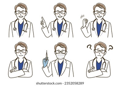 Cubierta blanca, conjunto de médicos, ilustración vectorial