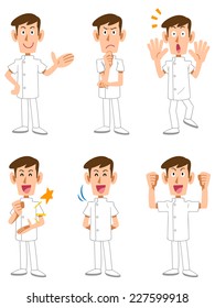 White coat of male nurse / 6 kinds of poses and facial expressions