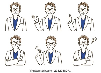 White coat male set, Vector illustration
upper body people in a white background