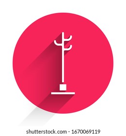 White Coat stand icon isolated with long shadow. Red circle button. Vector Illustration
