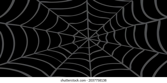 White Cobweb, black background. Vector Spider happy halloween party day logo. Creepy horror insect hush dia 31 october fest. line pattern.