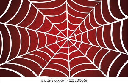 White Cobweb on Red background. Vector Spider happy halloween party day fun funny spooky logo creepy horror insect hush dia 31 october fest Spiderman hallow Webbing line pattern Unlucky Accident