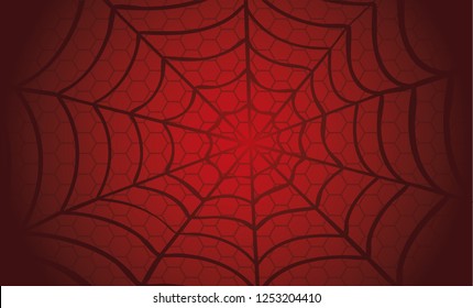 White Cobweb on Red background. Vector Spider happy halloween party day fun funny spooky logo creepy horror insect hush dia 31 october fest Spiderman hallow Webbing line pattern Unlucky Accident