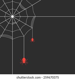 white cobweb with red spiders. concept of arachnophobia, arachnology, all hallows eve, gothic decoration postcards. isolated on black background. flat style trendy modern design vector illustration