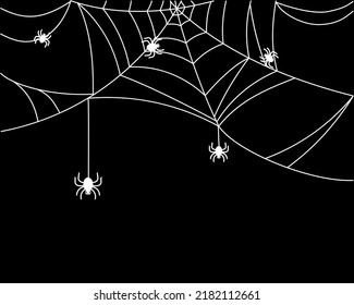 tela blanca y arañas sobre fondo negro para halloween.