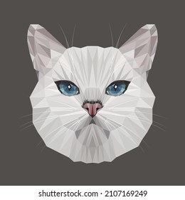 White Coby Cat Head Low Poly Vector Illustration, polygonal style trendy modern logo design, triangular cat