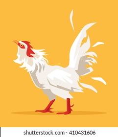 White cock crow. Vector flat cartoon illustration