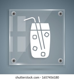 White Cocktail and alcohol drink icon isolated on grey background. Square glass panels. Vector Illustration