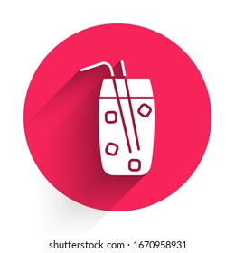 White Cocktail and alcohol drink icon isolated with long shadow. Red circle button. Vector Illustration