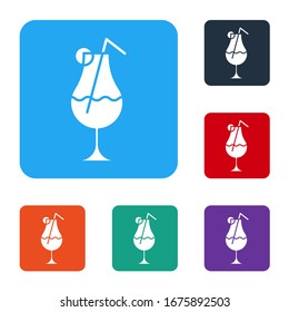 White Cocktail and alcohol drink icon isolated on white background. Set icons in color square buttons. Vector Illustration