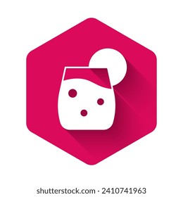 White Cocktail and alcohol drink icon isolated with long shadow background. Pink hexagon button. Vector