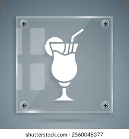 White Cocktail and alcohol drink icon isolated on grey background. Square glass panels. Vector