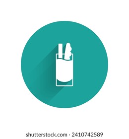 White Cocktail Bloody Mary icon isolated with long shadow. Green circle button. Vector