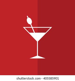 White cocktail glass icon vector illustration. Red background