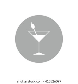 White cocktail glass icon vector illustration. Gray circle. Gray button
