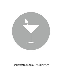 White cocktail glass icon vector illustration. Gray circle. Gray button