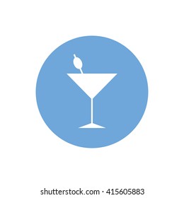 White cocktail glass icon vector illustration. Blue circle. Blue button