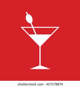 White cocktail glass icon vector. Red background