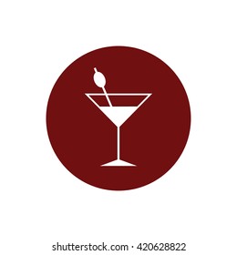 White cocktail glass vector icon illustration. Red circle. Red button